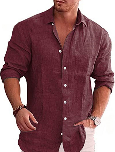 Puuvillane linane sügiskuum müüa meeste pikkade varrukatega särk ühevärviline Lar Casual Style Plus Size meeste vabaaja särk