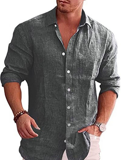 Puuvillane linane sügiskuum müüa meeste pikkade varrukatega särk ühevärviline Lar Casual Style Plus Size meeste vabaaja särk