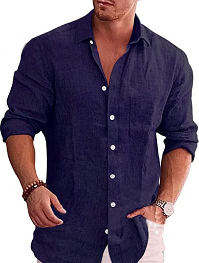 Puuvillane linane sügiskuum müüa meeste pikkade varrukatega särk ühevärviline Lar Casual Style Plus Size meeste vabaaja särk