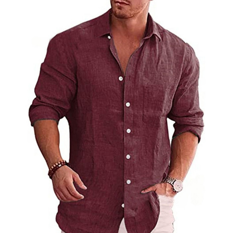 Puuvillane linane sügiskuum müüa meeste pikkade varrukatega särk ühevärviline Lar Casual Style Plus Size meeste vabaaja särk