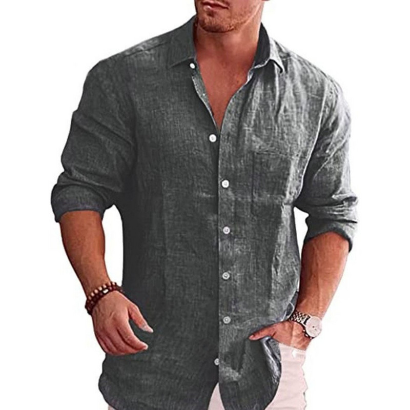 Puuvillane linane sügiskuum müüa meeste pikkade varrukatega särk ühevärviline Lar Casual Style Plus Size meeste vabaaja särk