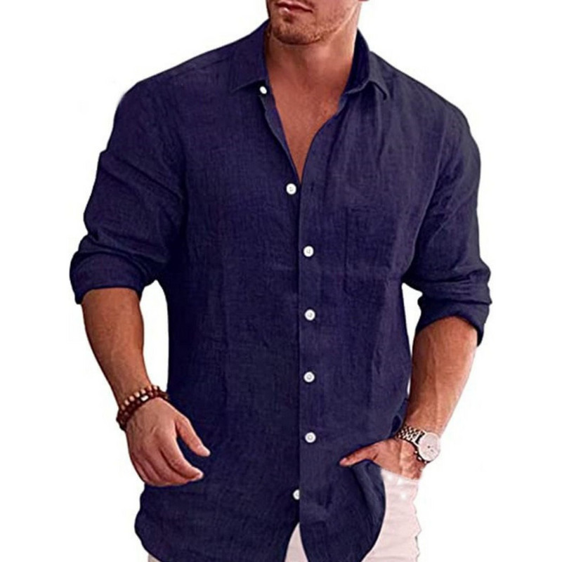 Puuvillane linane sügiskuum müüa meeste pikkade varrukatega särk ühevärviline Lar Casual Style Plus Size meeste vabaaja särk