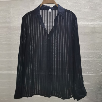 Μακρυμάνικο φαρδύ casual εμπριμέ πουκάμισο Y2K Ανδρικό πουκάμισο διαφανές σέξι μαύρο πουκάμισο μεγάλου μεγέθους Μπλουζάκια μονόχρωμα