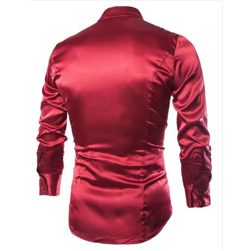 Ανδρικό μαύρο σατέν πουκάμισο πολυτελείας φόρεμα Μεταξωτό ανδρικό σμόκιν πουκάμισο Slim Fit Wedding Party Prom Casual Shirt Chemise Homme