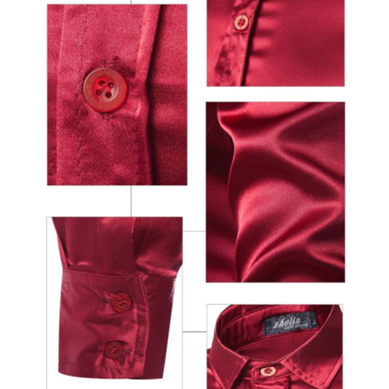 Ανδρικό μαύρο σατέν πουκάμισο πολυτελείας φόρεμα Μεταξωτό ανδρικό σμόκιν πουκάμισο Slim Fit Wedding Party Prom Casual Shirt Chemise Homme