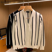 Kampsunid Meeste Euroopa stiilis kudumine Meeste Paarirõivad Soojad Lihtsad Kõik sobivad Ulzzang Populaarne vabaaja tänavarõivad Triibuline Retro