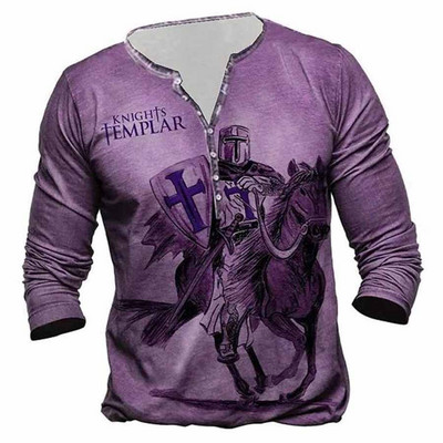 2023. aasta uus meeste pikkade varrukatega V-kraega nööbiga T-särk, meeste 3D-digitaalprintiga gooti T-särk.