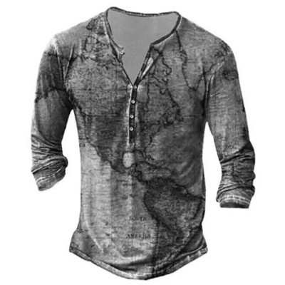 2023. aasta uus meeste pikkade varrukatega V-kraega nööbiga T-särk, meeste 3D-digitaalprintiga gooti T-särk.