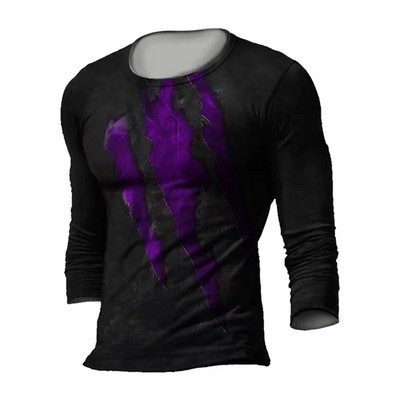 Muška majica dugih rukava, starinska odjeća, 3D ispisan uzorak ogrebotina, ležerna, udobna, s okruglim izrezom, velika crna jednostavna majica