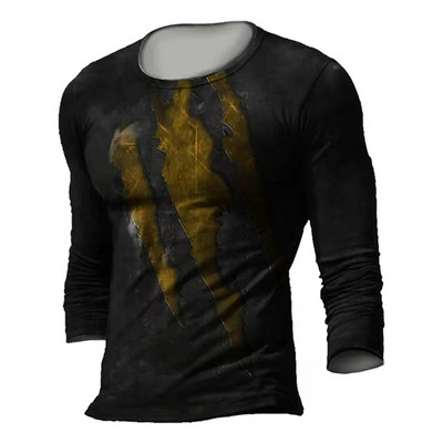 Muška majica dugih rukava, starinska odjeća, 3D ispisan uzorak ogrebotina, ležerna, udobna, s okruglim izrezom, velika crna jednostavna majica
