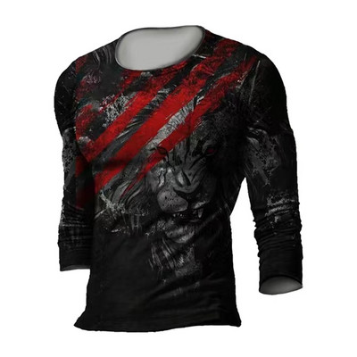 Muška majica dugih rukava, starinska odjeća, 3D ispisan uzorak ogrebotina, ležerna, udobna, s okruglim izrezom, velika crna jednostavna majica