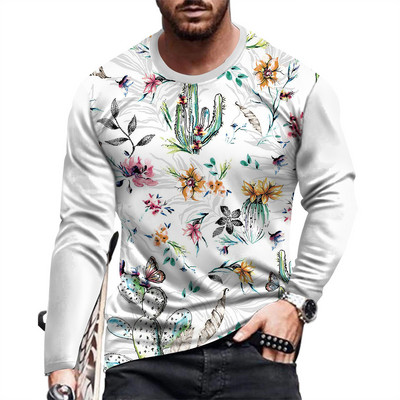 Meeste moe- ja vabaaja pikkade varrukatega trükitud T-särk