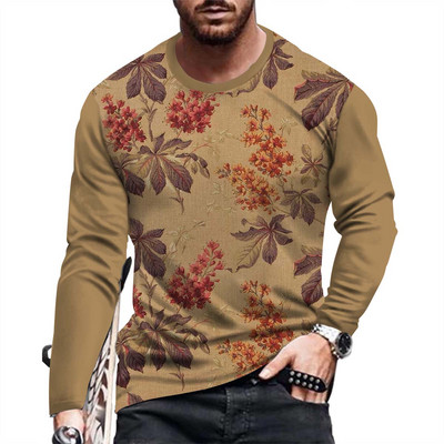 Meeste moe- ja vabaaja pikkade varrukatega trükitud T-särk