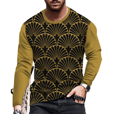 Meeste moe- ja vabaaja pikkade varrukatega trükitud T-särk