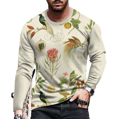 Meeste moe- ja vabaaja pikkade varrukatega trükitud T-särk