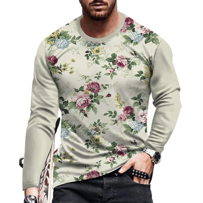 Meeste moe- ja vabaaja pikkade varrukatega trükitud T-särk