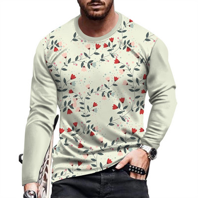 Meeste moe- ja vabaaja pikkade varrukatega trükitud T-särk