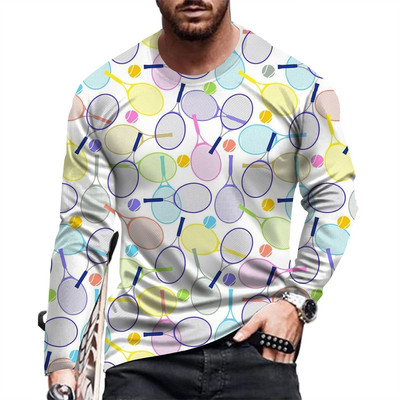 tricou cu mânecă lungă slim fit cu imprimeu și modă pentru bărbați