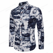 Pikkade varrukatega Hawaii särgid Meeste mood särk Lillelised pluusid Kuuba rannapluus Meeste riided Turn Over Collar Camisas Hombre