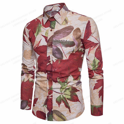 Pikkade varrukatega Hawaii särgid Meeste mood särk Lillelised pluusid Kuuba rannapluus Meeste riided Turn Over Collar Camisas Hombre