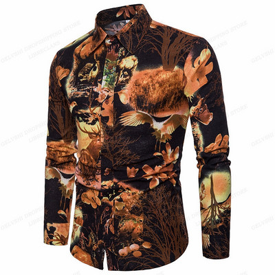 Pikkade varrukatega Hawaii särgid Meeste mood särk Lillelised pluusid Kuuba rannapluus Meeste riided Turn Over Collar Camisas Hombre