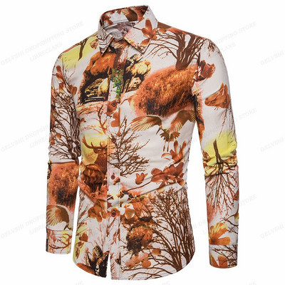 Pikkade varrukatega Hawaii särgid Meeste mood särk Lillelised pluusid Kuuba rannapluus Meeste riided Turn Over Collar Camisas Hombre