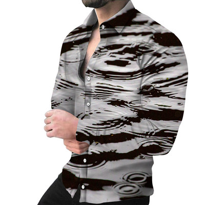 Moodsad meeste särgid üherealine särk vabaaja kolmevärvilise trükiga pikkade varrukatega topid Meeste riided Hawaii peokardigan