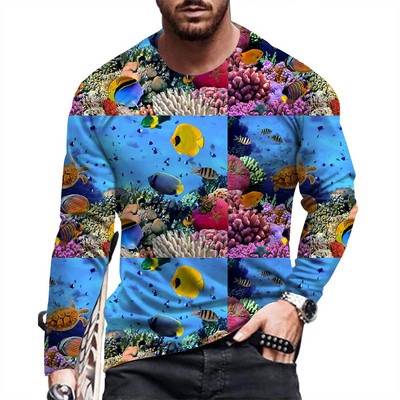 Ανοιξιάτικο και Φθινόπωρο Ανδρικό μακρυμάνικο μπλουζάκι με στάμπα