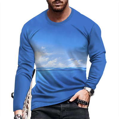 Ανοιξιάτικο και Φθινόπωρο Ανδρικό μακρυμάνικο μπλουζάκι με στάμπα