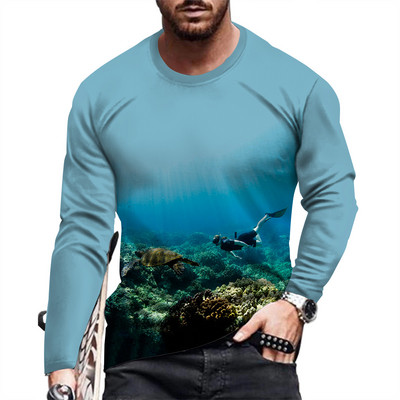 Ανοιξιάτικο και Φθινόπωρο Ανδρικό μακρυμάνικο μπλουζάκι με στάμπα