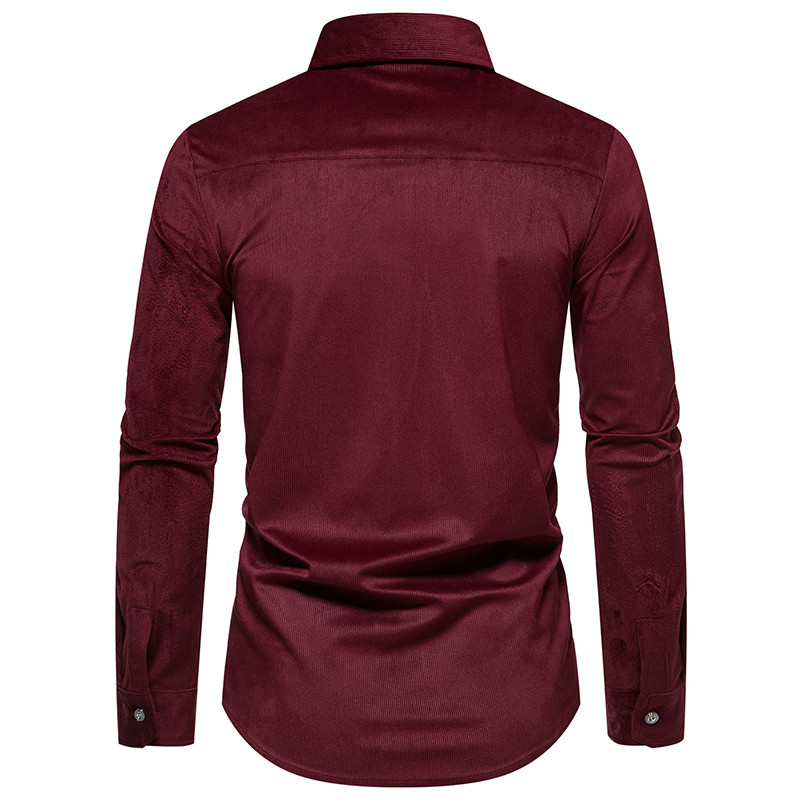 Vyriški nauji rudens aukštos kokybės velveto mados laisvalaikio vienspalviai marškiniai ilgomis rankovėmis