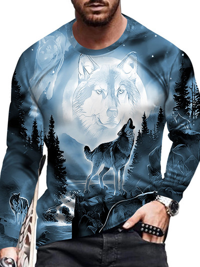 Jesenska muška modna i ležerna majica s printom dugih rukava