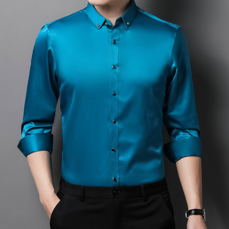 Meeste peotantsu teemantnööbitav kleit-särk ilma taskuta pikkade varrukatega, kergelt veniv, siledad kortsudeta vabaaja särgid