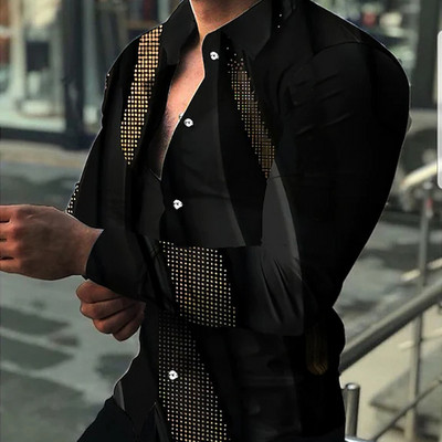 Meeste igapäevane lahedate trükistega vabaajasärk Moodne nööbiga pika varrukaga särk Klassikalise disainiga Slim Fit reisisärk XS-8XL