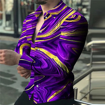 Meeste igapäevane lahedate trükistega vabaajasärk Moodne nööbiga pika varrukaga särk Klassikalise disainiga Slim Fit reisisärk XS-8XL