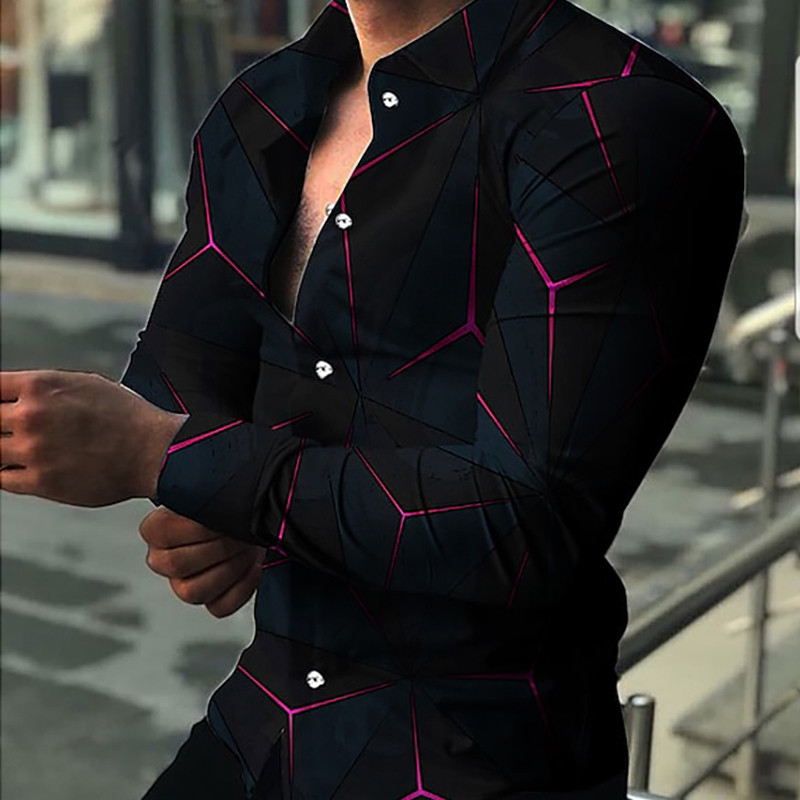 Meeste igapäevane lahedate trükistega vabaajasärk Moodne nööbiga pika varrukaga särk Klassikalise disainiga Slim Fit reisisärk XS-8XL