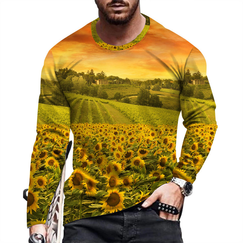 Kevadsuvi ja vabaaja meeste moodne pikkade varrukatega trükitud T-särk