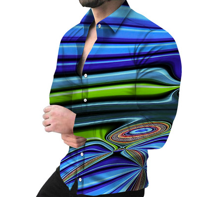 Moodsad meeste särgid üherealine särk vabaaja kolmevärvilise trükiga pikkade varrukatega topid Meeste riided Hawaii peokardigan