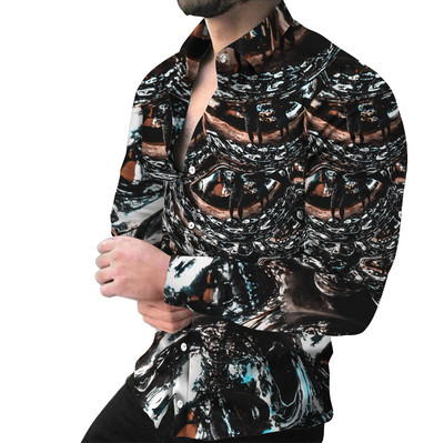 Moodsad meeste särgid üherealine särk vabaaja kolmevärvilise trükiga pikkade varrukatega topid Meeste riided Hawaii peokardigan