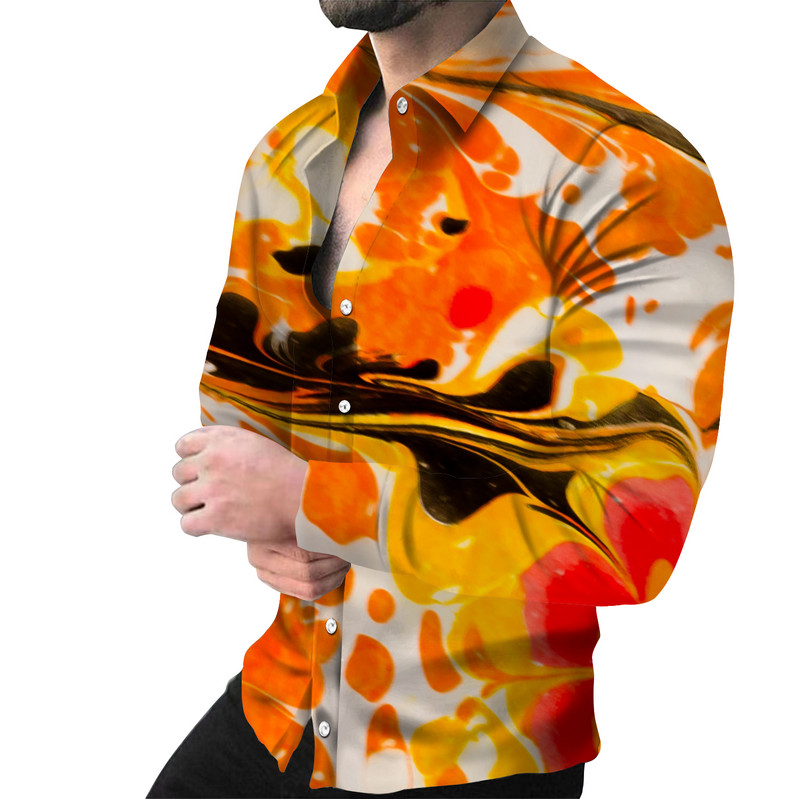 Moodsad meeste särgid üherealine särk vabaaja kolmevärvilise trükiga pikkade varrukatega topid Meeste riided Hawaii peokardigan