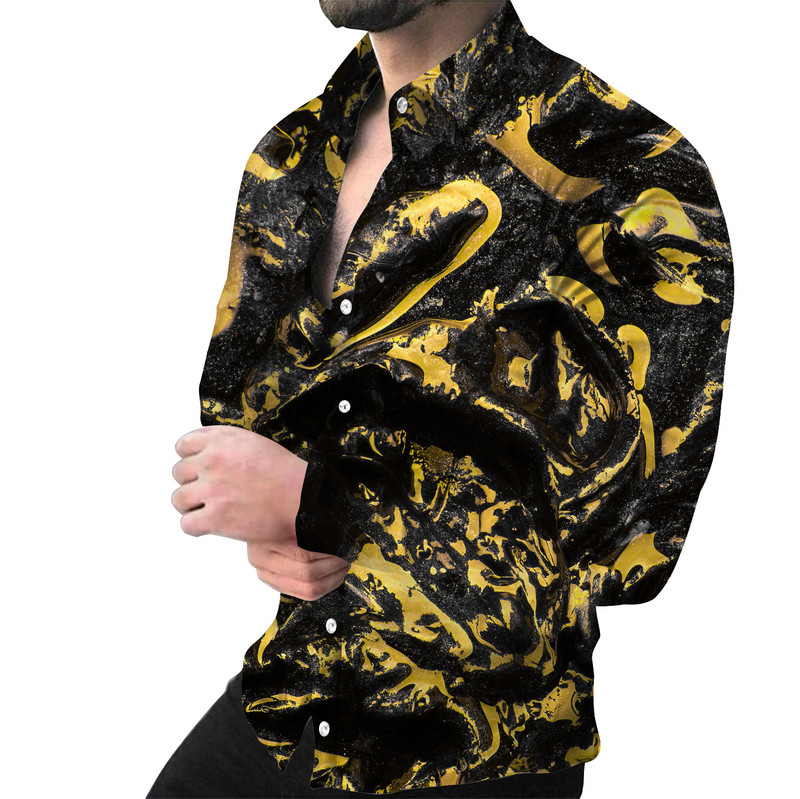 Moodsad meeste särgid üherealine särk vabaaja kolmevärvilise trükiga pikkade varrukatega topid Meeste riided Hawaii peokardigan