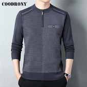 Πουλόβερ με φερμουάρ μάρκας COODRONY Ανδρικά ρούχα Φθινόπωρο Χειμώνας Νέα άφιξη Μπλούζες casual μαλακό πλεκτό πουλόβερ Pull Homme Z1165
