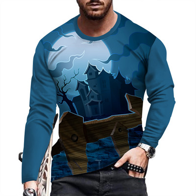 Moodne ja vabaaja meeste pikkade varrukatega trükitud T-särk