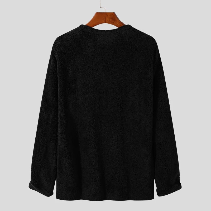 Φθινοπωρινά φθινοπωρινά ανδρικά μπλουζάκια από φλις πουλόβερ Streetwear casual μακρυμάνικα μπλουζάκια με λαιμόκοψη σε ανδρικό μονόχρωμο πλεκτό μπλουζάκι