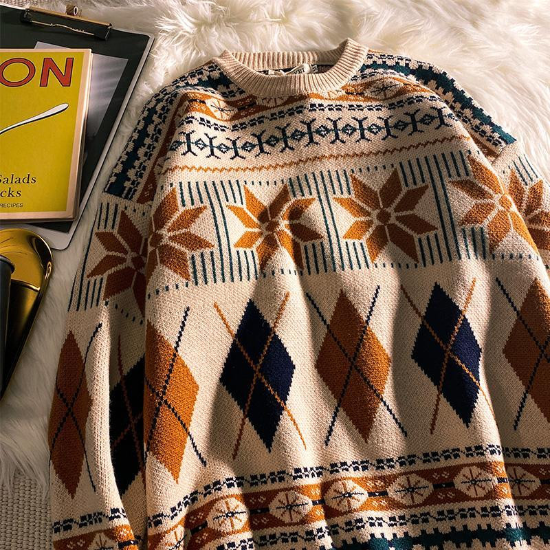 HOUZHOU Pullovers Vintage Ρετρό Χριστουγεννιάτικο Πουλόβερ Ζευγάρι Ανδρικό Πλεκτό Πουλόβερ Χειμώνας Ζεστό Casual Κορεάτικο Streetwear Harajuku