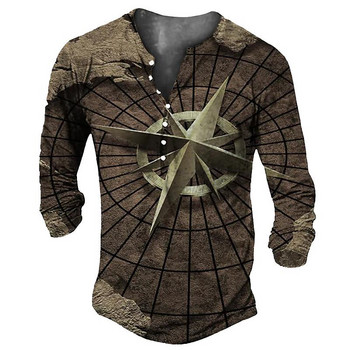 Vintage Henley πουκάμισο Navigation 3d Gothic μακρυμάνικο μπλουζάκι για άντρες 5xl υπερμεγέθη μπλουζάκια μπλουζάκι Ανδρικό πανκ Streetwear