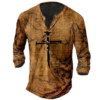 Vintage Henley πουκάμισο Navigation 3d Gothic μακρυμάνικο μπλουζάκι για άντρες 5xl υπερμεγέθη μπλουζάκια μπλουζάκι Ανδρικό πανκ Streetwear