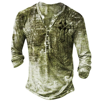 Vintage V-kaelusega Henley särk Navigation 3d gooti pikkade varrukatega T-särk meestele 5xl ülisuured topid T-särk Meeste punkar tänavarõivad