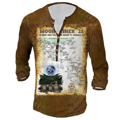 Vintage V-kaelusega Henley särk Navigation 3d gooti pikkade varrukatega T-särk meestele 5xl ülisuured topid T-särk Meeste punkar tänavarõivad