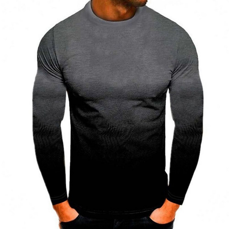 Vintage ανδρικό μπλουζάκι 3D ντεγκραντέ με μακρυμάνικο μπλουζάκι βαμβακερό μπλουζάκι casual street fashion μπλουζάκι μεγάλου μεγέθους Ανδρικά ρούχα